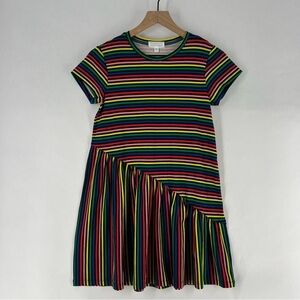 Rockets of Awesome Rainbow‎ Striped Slanted Drop Waist Short Sleeve Shift Dress